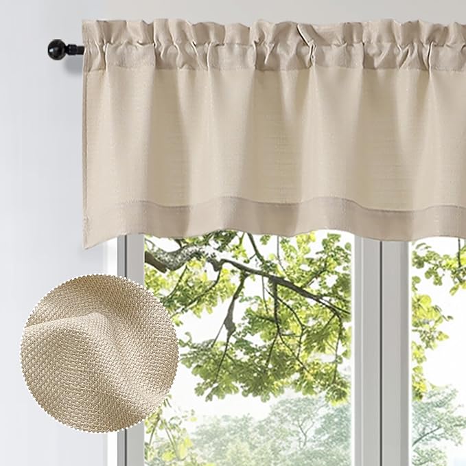 OWENIE Bob Valance Curtains 18 Inch Length 1 Piece, Faux Linen Slub Solid Linen - Image 2