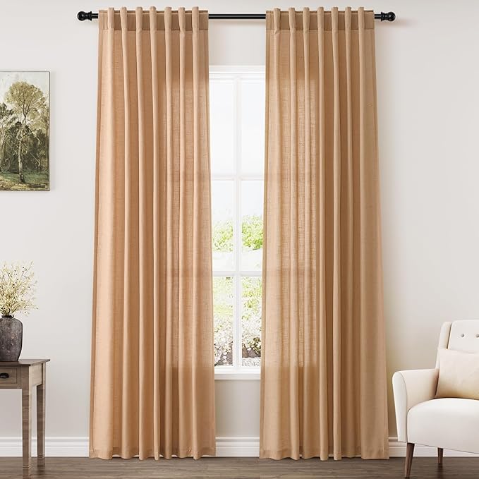 Nanspring Camel Linen Curtains 80 Inches Long by Nanspring