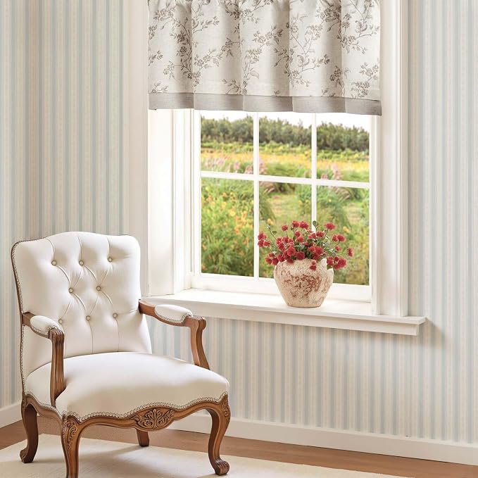 jinchan Linen Kitchen Valance for Windows 16 Inch Floral Double Layer Valance - Image 4