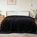 Exclusivo Mezcla Queen Size Flannel Fleece Blanket, Super Soft Striped Jacquard by ExclusivoMezcla