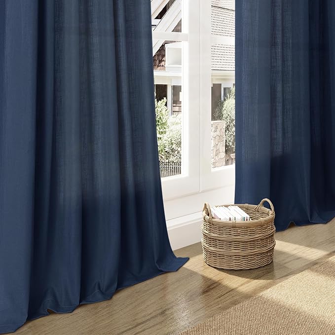 Nanspring Denim Blue Linen Curtains 90 Inch Long 2 Panels Set - Image 6