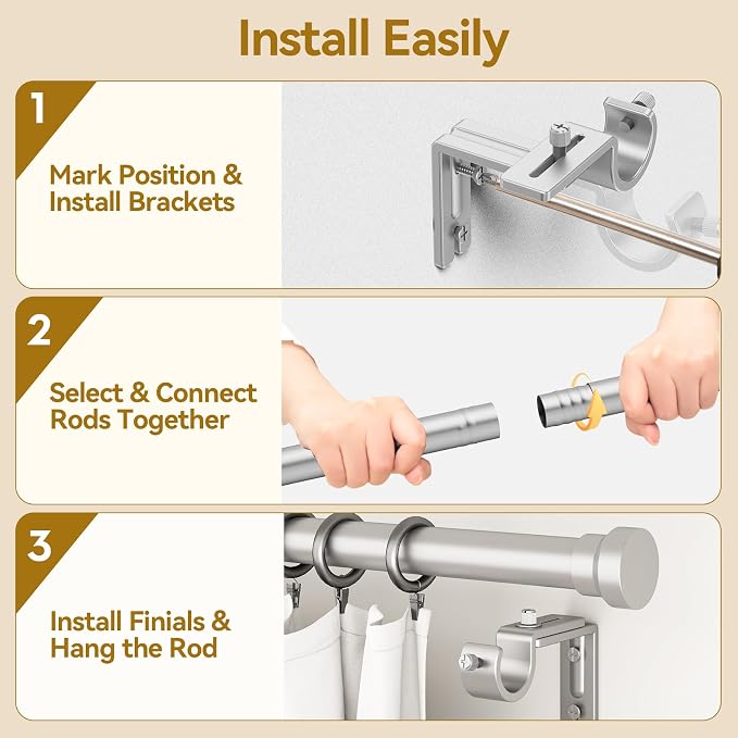 YaFex Curtain Rods 32-58 Inch, Heavy Duty 1 Inch Adjustable Curtain Rod - Image 7