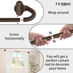 TVWOO Bronze Wrap Around Curtain Rods:5/8Inch Blackout Adjustable Window - Image 8