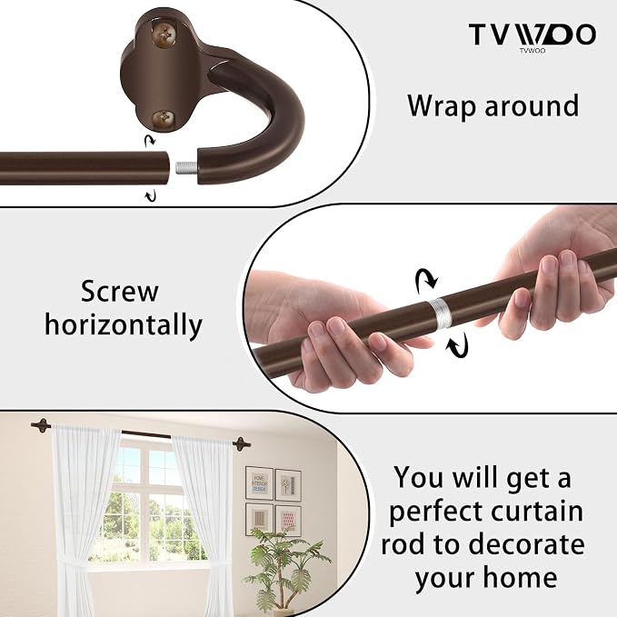 TVWOO Bronze Wrap Around Curtain Rods:5/8 Inch Blackout Adjustable Window - Image 9