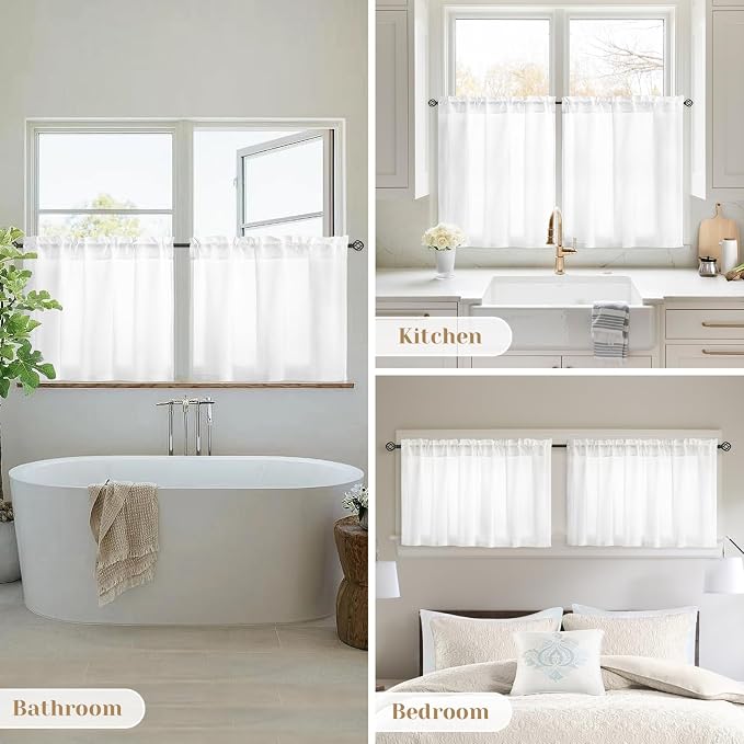 HOMEIDEAS Non-See-Through White Privacy Sheer Kitchen Curtains 30 X 24 Inches - Image 8