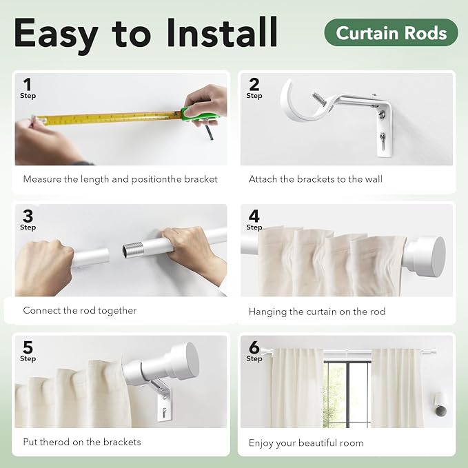 IFELS Heavy Duty Curtain Rods for Windows 72 to 144 Inch, 1 Inch Adjustable - Image 8