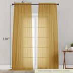 Extra Long Sheer Gold Curtains for Bedroom Living Room 120 Inches Long 2 Panels - Image 2