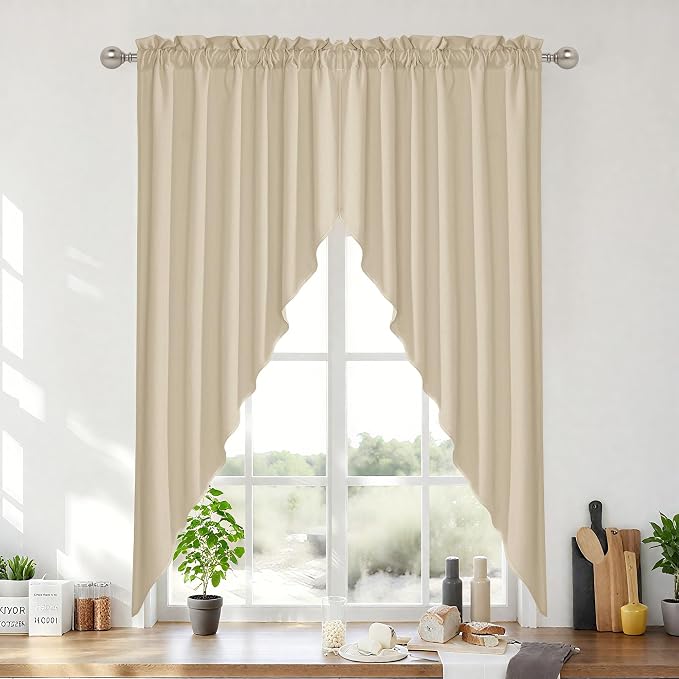 RYB HOME Short Kitchen Valances Thick Faux Linen Blended 2 Panels, Privacy by RYBHOME