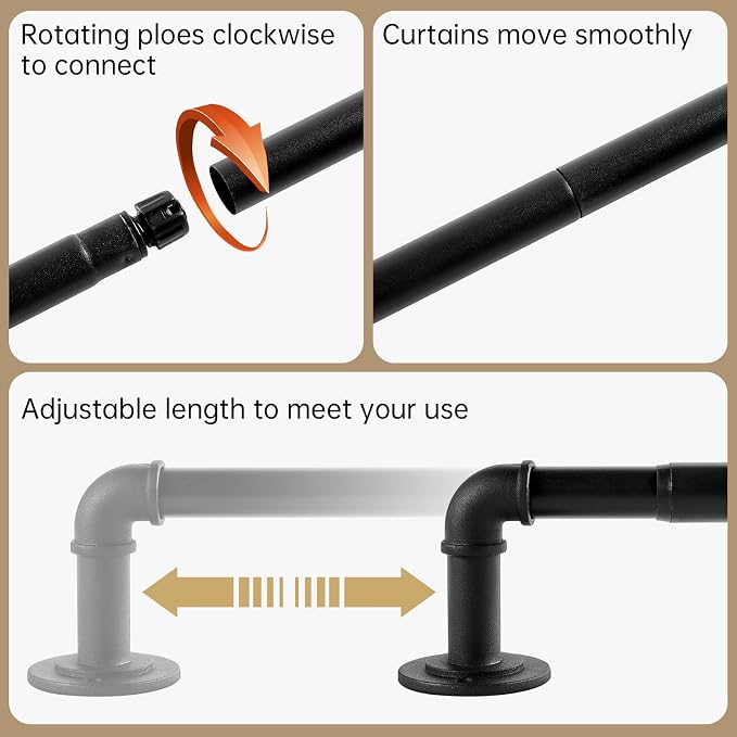 Industrial Curtain Rods for Windows 66 to 120 Inches, for Indoor and Outdoor - Image 2