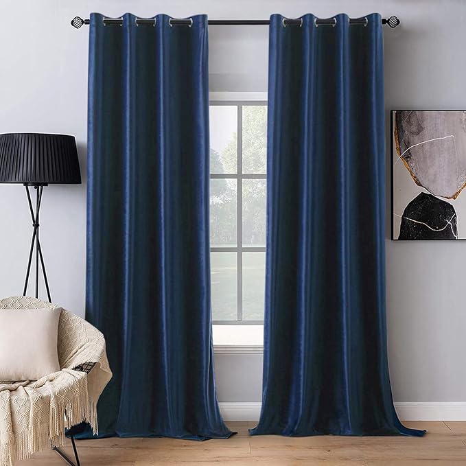 MIULEE 2 Panels Blackout Velvet Curtains Solid Soft Grommet Royal Blue Curtain by MIULEE