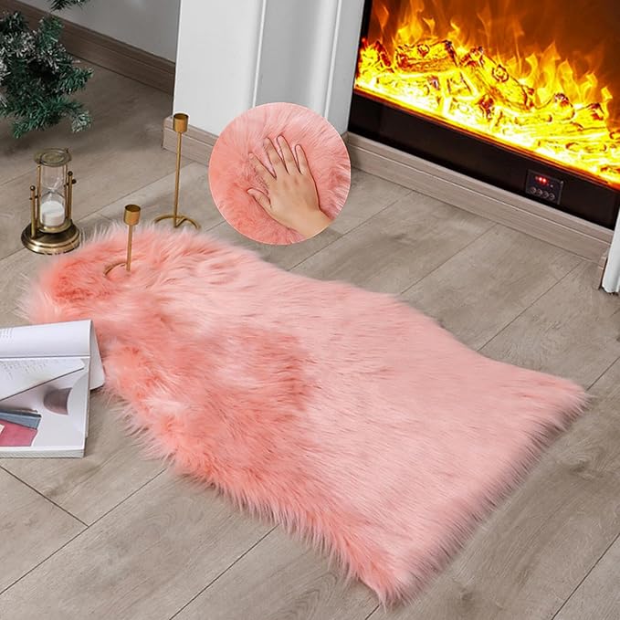 linmopm Faux Fur Rug Sheepskin Shag Fluffy Fuzzy Pink 2x3 ft Small Rugs by Limopmfauxfurproducts