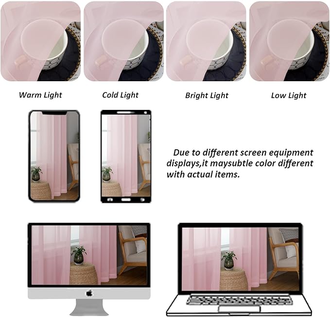 Chyhomenyc Blush Pink Sheer Curtains 96 Inches Long 2 Panels, Light Filtering - Image 4
