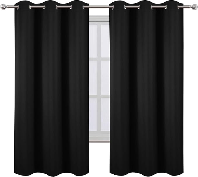 LEMOMO Black Blackout Curtains 40 x 63 Inch Length/Set of 2 Curtain - Image 2