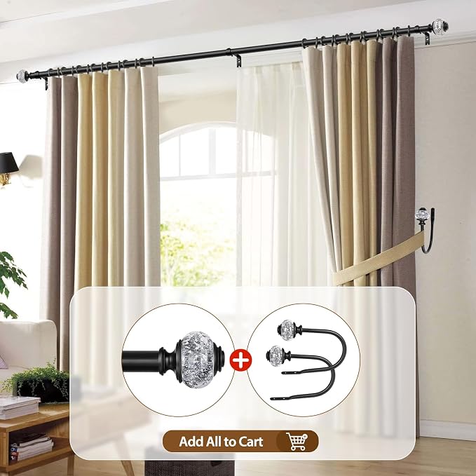 Black Curtain Rod, USFOOK 7/8 inch Curtain Rods - Image 6
