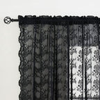 YJ YANJUN Vintage Lace Curtains 72 inch Length Goth Black Floral Sheer - Image 3