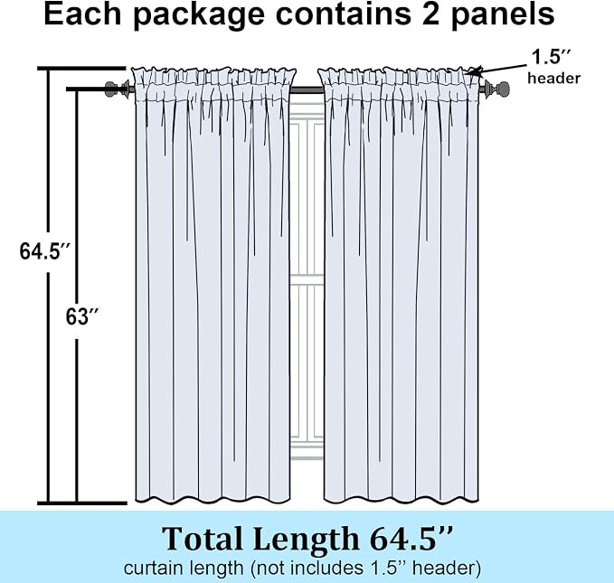 Simplebrand Aqua Sheer Curtains 63 Inch Length 2 Panels, Rod Pocket Solid Color - Image 8