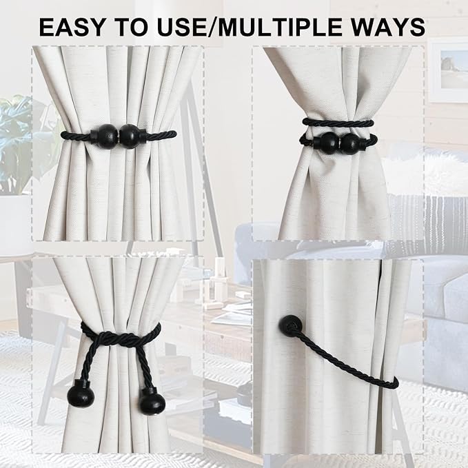 4 Pack Magnetic Curtain Tiebacks Modern Handmade Rope Curtain Tie Backs - Image 5