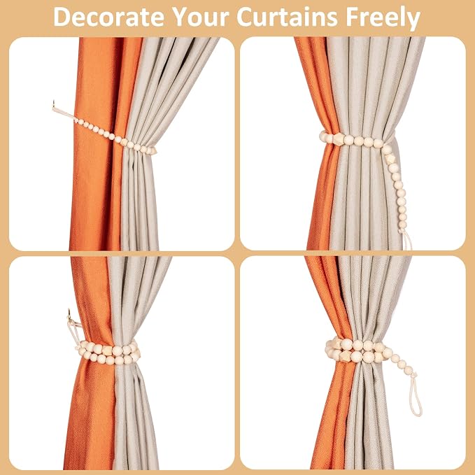 Wood Bead Curtain Tiebacks, KLOGTSIND Set of 4 Curtain Holdbacks - Image 3