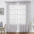 HOMEIDEAS Light Grey Sheer Curtains 52 X 96 Inches Length 2 Panels Embroidered by HOMEIDEAS