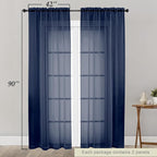 Sheer Navy Blue Curtains for Bedroom Living Room 90 Inches Long 2 Panels Set - Image 2