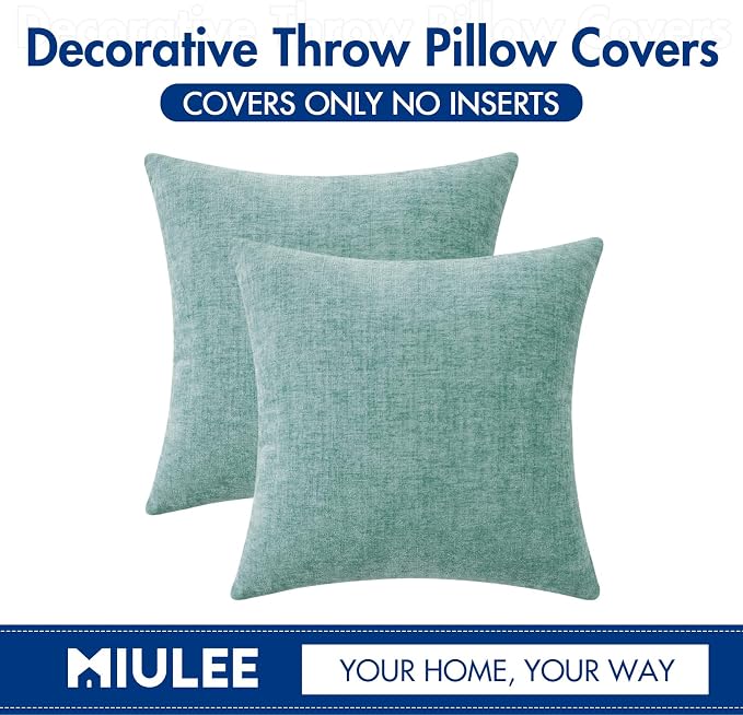 MIULEE Pack of 2 Couch Throw Pillow Covers 20x20 Inch Soft Aqua Green Chenille - Image 6
