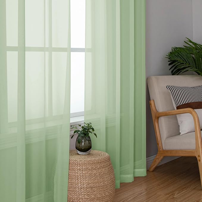 Aiyufeng Light Green Sheer Curtains 63 Inch Length 2 Panels Set - Image 5