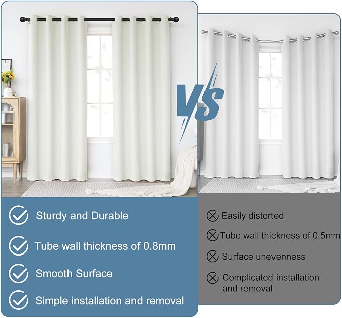 Black Curtain Rods for Windows 28 to 60 Inch, 5/8 Inch Diameter Stainless Steel - Image 4