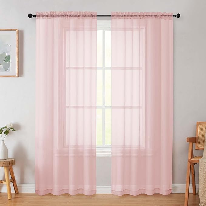 Blush Sheer Curtain for Bedroom Living Room 72 Inches Long 2 Panels Set by WelvetBLK
