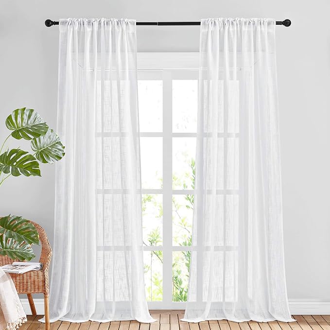 NICETOWN White Linen Sheer 120 inch Curtains - Image 2