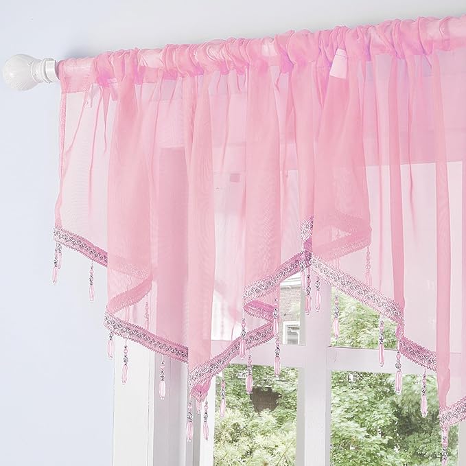 Molaxhome Swag Curtain 51 inch Length Rod Pocket Scalloped Curtain Valance - Image 5