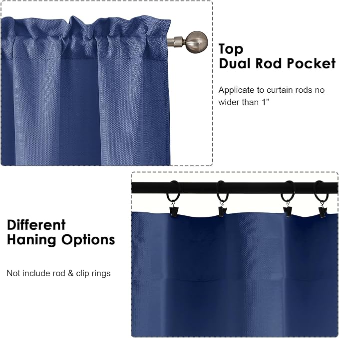 OWENIE Bob 1 PCS Blue Valances for Windows, Faux Linen Textured Kitchen Window - Image 4