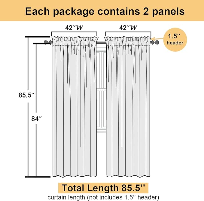 Lecloud Lemon Sheer Curtains 84 Inches Long 2 Panels, Solid Voile Light - Image 3