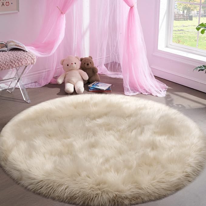Tangsoo Round Faux Fur Rugs, Sheepskin Round Rugs 3ft, Soft Small Circle Rug - Image 3