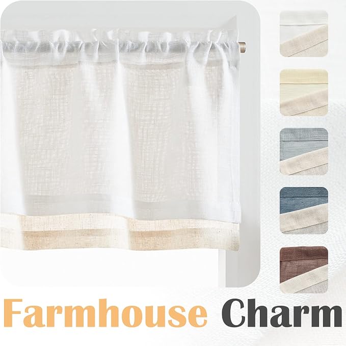 jinchan Linen Valance for Farmhouse Living Room Windows 16 Inch Slubbed Crossed - Image 4