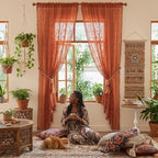 WAZZIO Boho Lace Curtains 90 Inch 2 Panels-Vintage Sheer Panel Drape Floral - Image 3