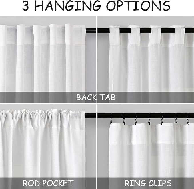 Nanspring White Linen Curtains 2 Panels Set - Image 4