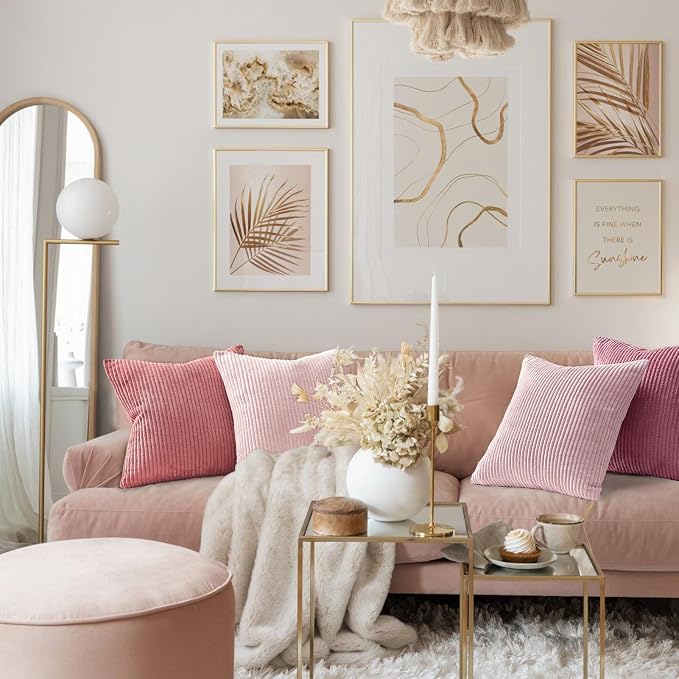 Topfinel Pink Throw Pillow Covers 16x16 Inch Set of 4, Soft Farmhouse Corduroy - Image 5
