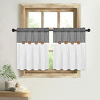 Boho Kitchen Curtains 24 Inch Length, Farmhouse Cotton Linen Tier Curtain - Image 8