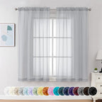 Chyhomenyc Light Grey Sheer Curtains 54 Inch Long 2 Panels, Light Filtering Rod by Chyhomenyc