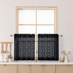 Chyhomenyc Black Sheer Curtains 24 Inch Length, Light Filtering Leaf Tufted by Chyhomenyc
