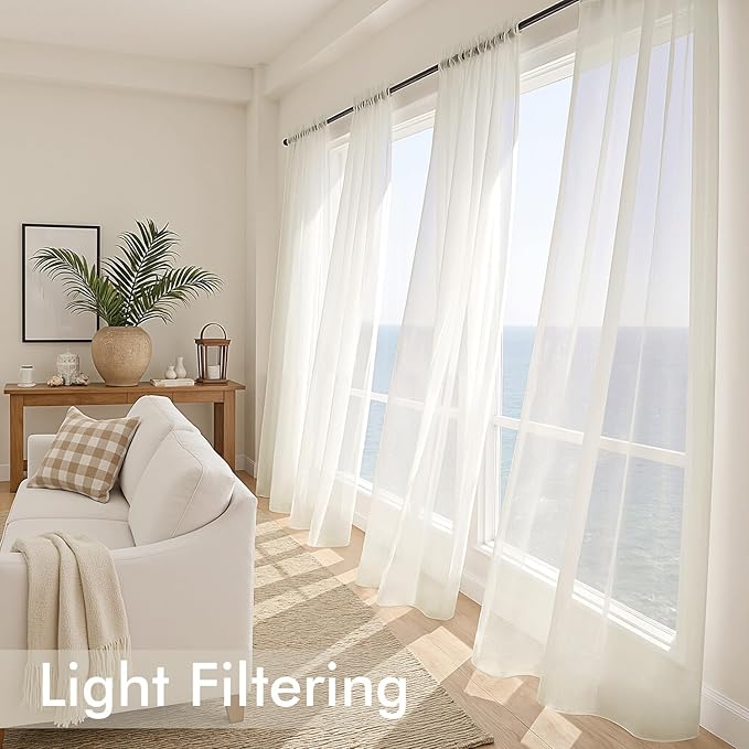 MIULEE Ivory Sheer Curtains 84 Inches Long, 4 Panels Set, Light Filtering Rod - Image 4