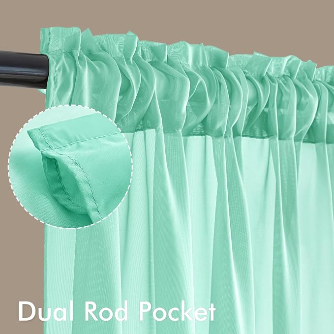 MIULEE Aqua Sheer Curtains 96 Inches Long, 4 Panels Set, Light Filtering Rod - Image 3