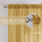 Lecloud Gold Sheer Curtains 96 Inches Long 2 Panels, Breathable Solid Voile - Image 2