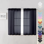 Lecloud Black Sheer Curtains 45 Inch Long 2 Panels, Short Voile Drapes by Lecloud