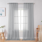 Simplebrand Light Grey Sheer Curtains 96 Inches Long, Light Filtering Silver by Simplebrand