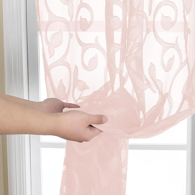 OWENIE Furman Blush Pink Sheer Curtains 36 inch Length 2 Panels Set - Image 6