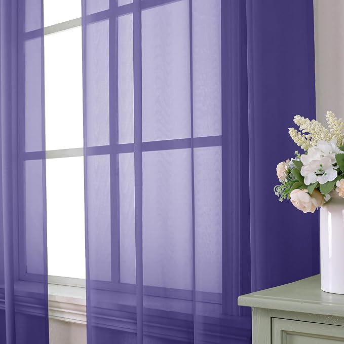 Aiyufeng Purple Sheer Curtains 63 Inch Length 2 Panels Set, Light Filtering - Image 3