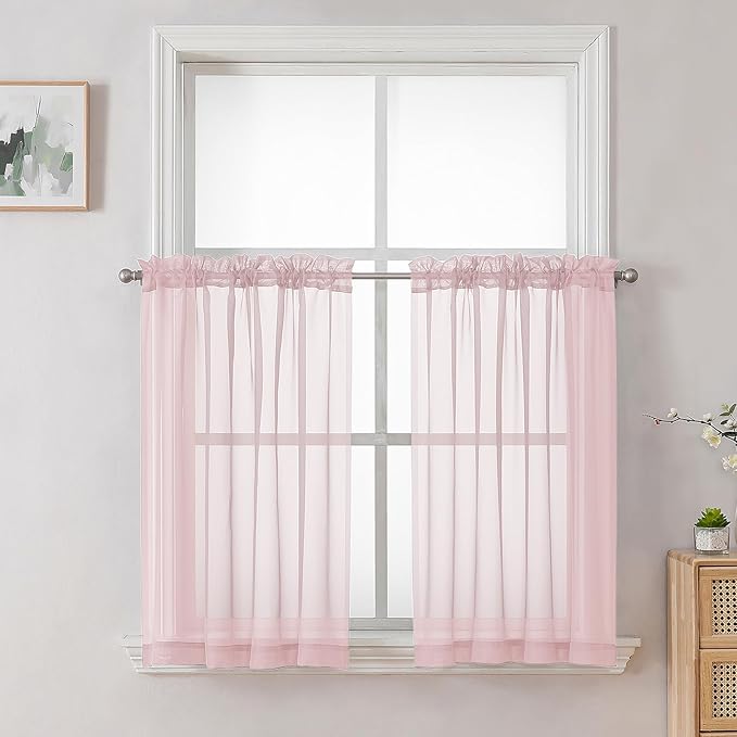 OVZME Blush Pink Sheer Curtains 36 inch Length 2 Panels Set, Light Filtering by OVZME
