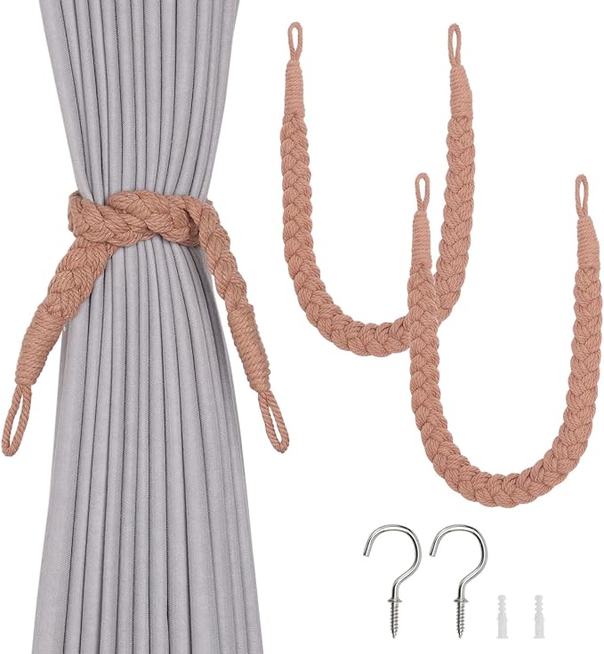 NICEEC 2 Pack Natural Cotton Rope Curtain Tiebacks Elegant Boho Style by NICEEC