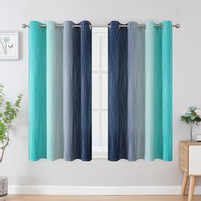 Estelar Textiler Navy Blue and Teal Blackout Curtains 45 Inch Length, Full - Image 2